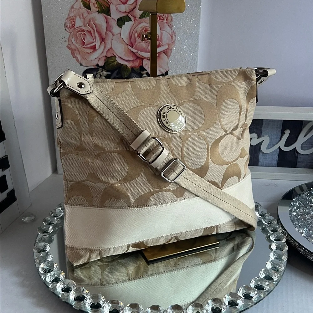 Coach Beige and Cream  monogram Women's crossbody Bag